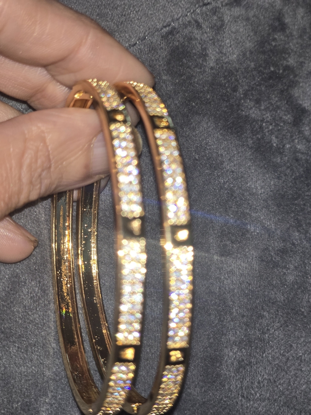 22kgp Dubai Gold Crystal Pave Double Bangle Bracelet - Women Jewelry